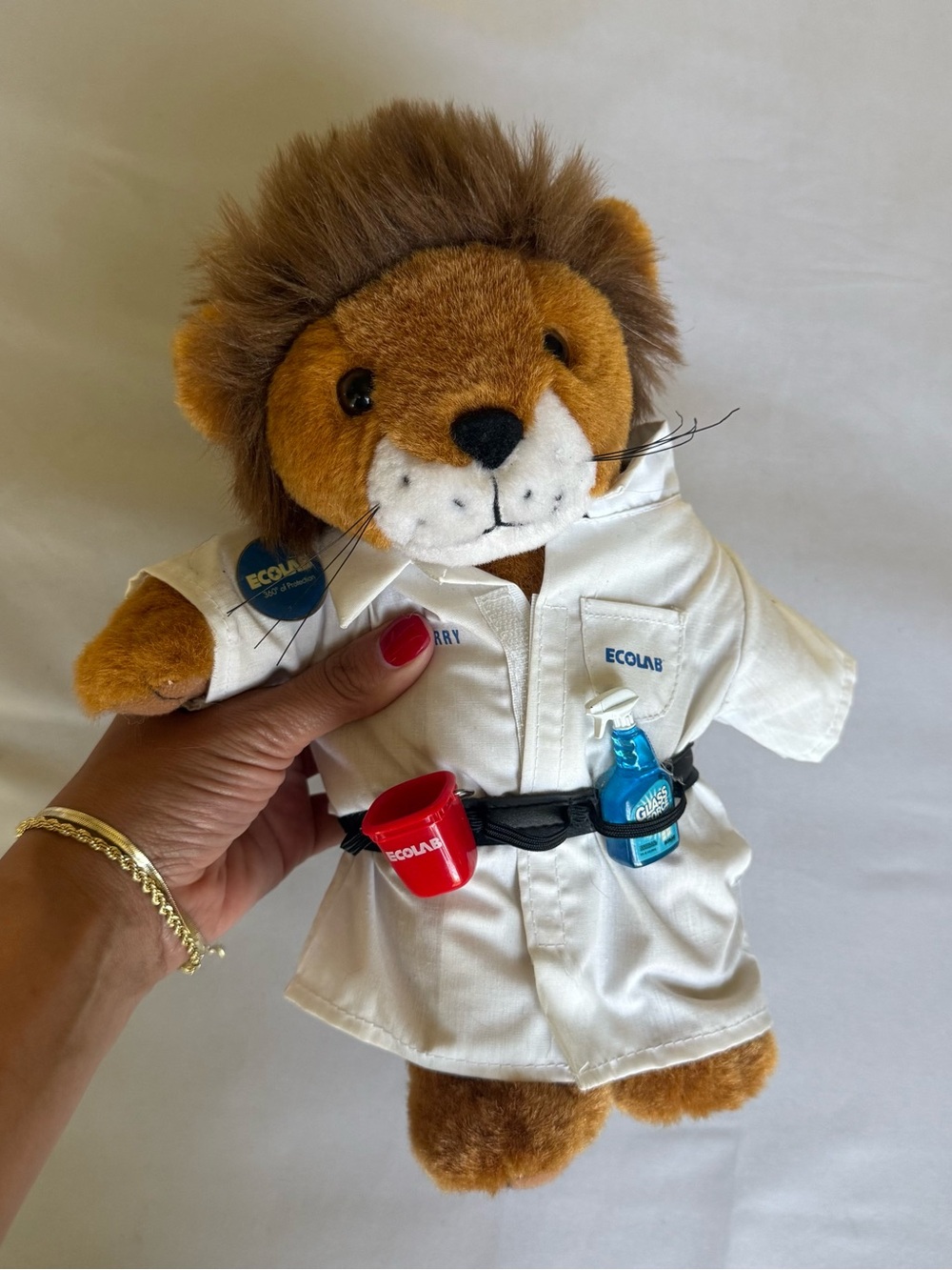 Ecolab Larry Lion Plush Stuffed Animal w/ Lab Coat Uniform Brown White 2014